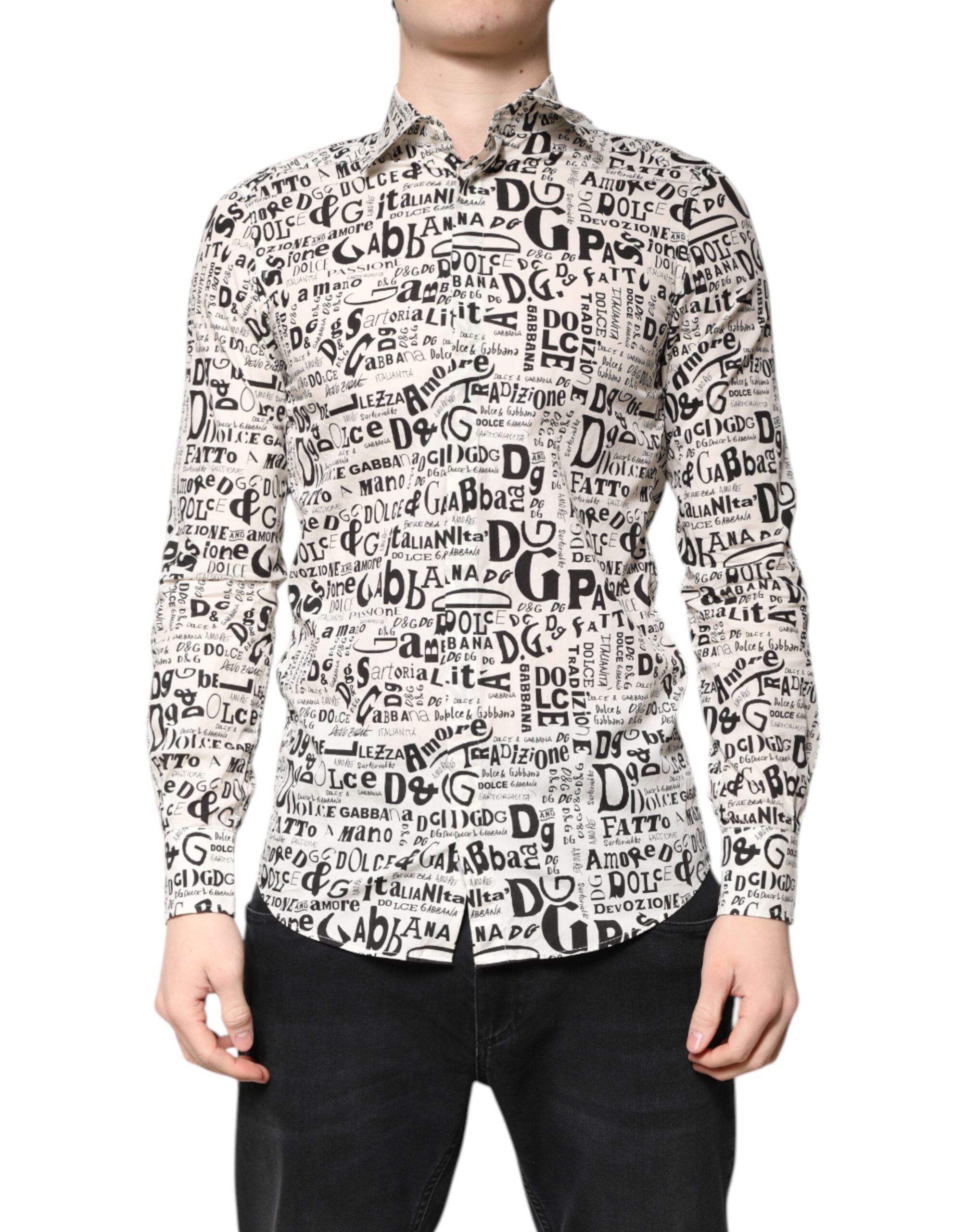 Dolce & Gabbana White Black Logo MARTINI Men's Casual Shirt